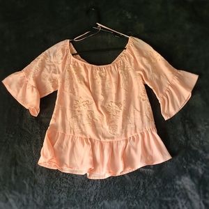 Juniors 🍑 Embroidered Bell Sleeve Blouse